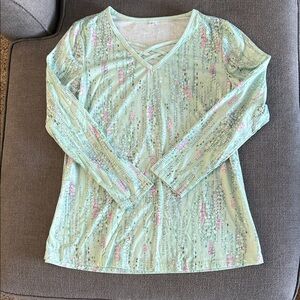 Elegant Mint Long Sleeve V-Neck Top
